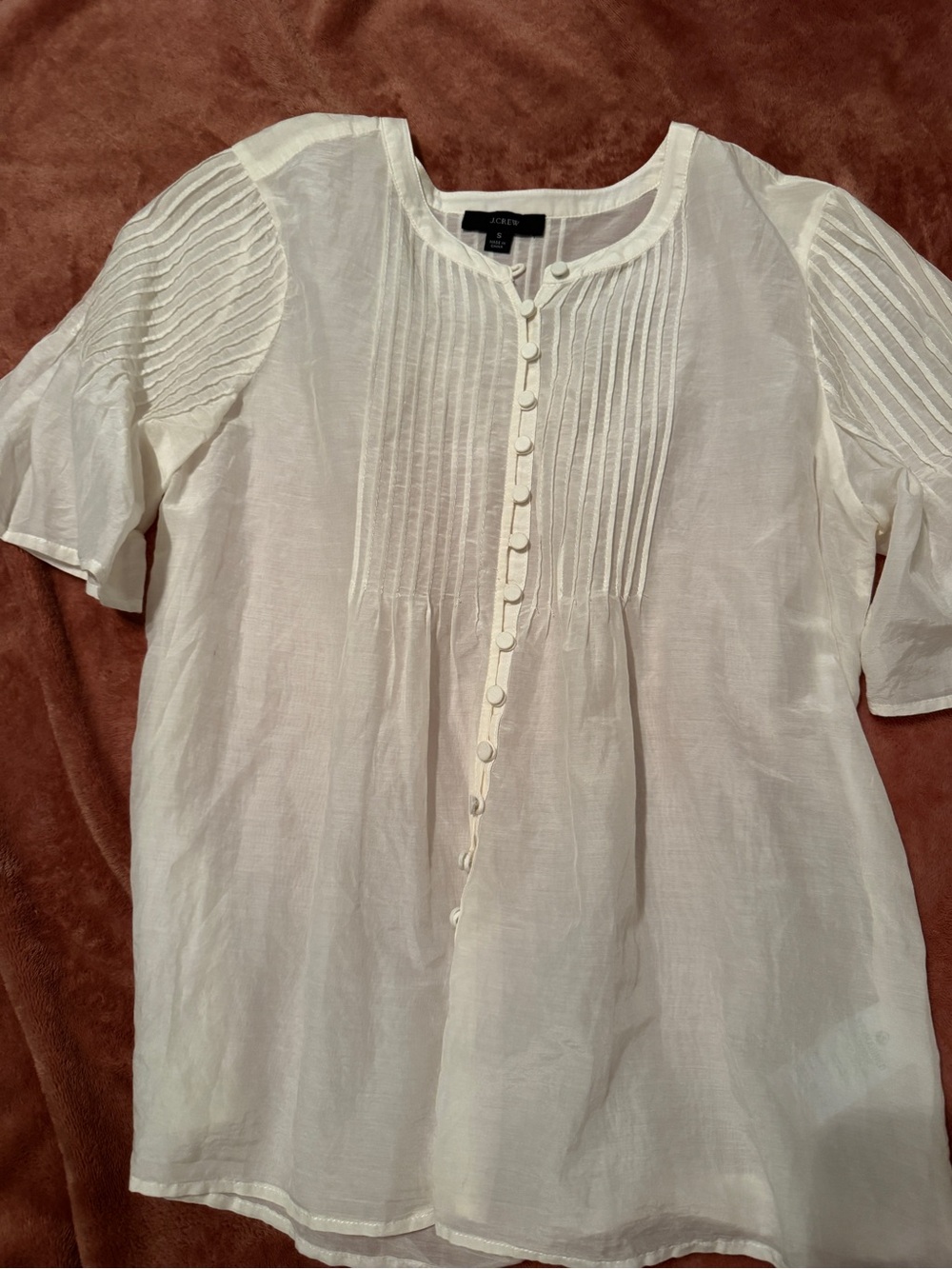 J. Crew White Pintuck Button-Front Blouse